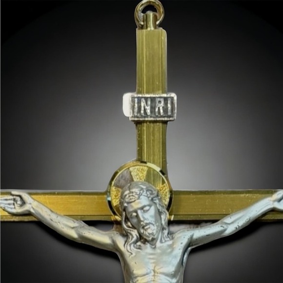 Rare Made In Italy Gold Color INRI Catholic Religion Jesus Crucifix Cross 11" - Picture 3 of 4